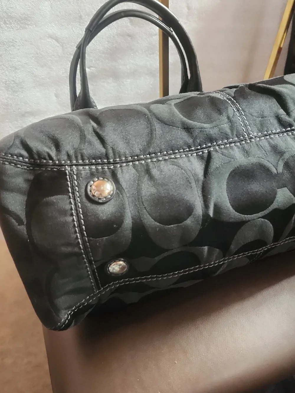 Coach Black 2009 Signature Leatherware Jacquard Shoulder Bag w/ Leather Trim - Picture 7 of 16